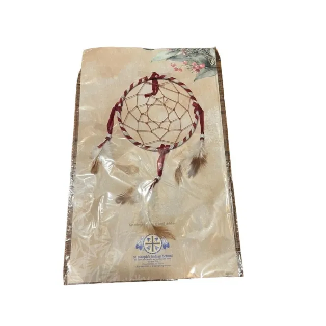 Dream Catcher New in Package Red/White Brown Feathers St. Joseph's Indian School