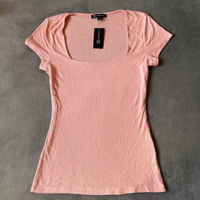 INC International Concepts Ribbed Square Neck Short Sleeve Tee Size Large Pink