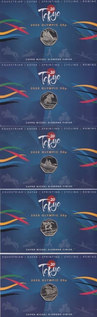 5 x Coin Diamond Finish Tokyo 2020 Olympic Kayak Cycling Rowing Sprinting