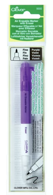 Clover Fine Purple Air Erasable Marker with Eraser Fabric Marker Sewing Supply