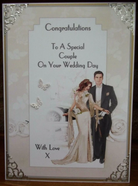 HANDMADE ART DECO personalised wedding day card couple in ivory 2021 ...