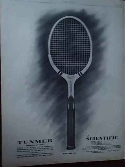 TUNMER raquette tennis la SCIENTIFIC + DUCO publicité papier ILLUSTRATION 1927