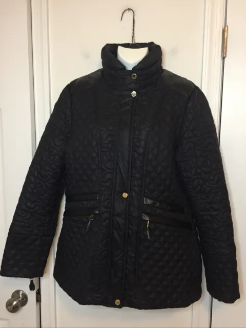 Via Spiga Quilted Fashion Zip Jacket with Stand Collar Women’s Size L Black
