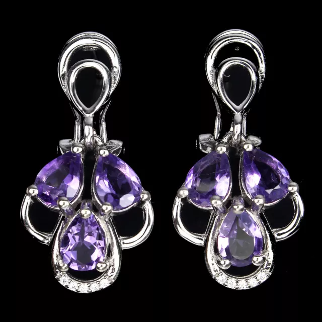 Non Chauffé Poire Améthyste Violet 7x5mm Simulé Cz 925 Argent Sterling Boucles