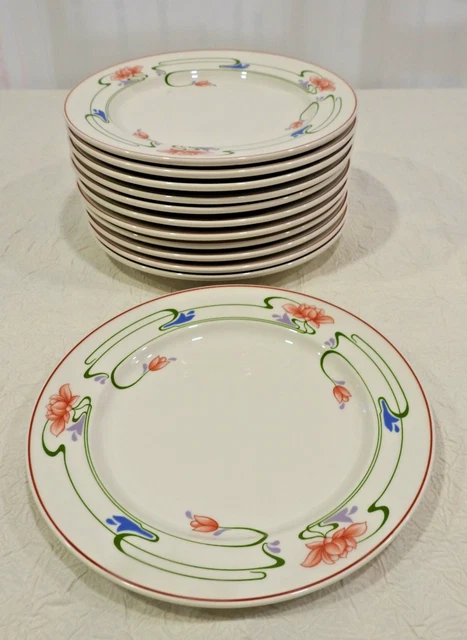 Lot De 9 Assiettes Plates Villeroy & Boch, Blanc Et Vert, Vintage