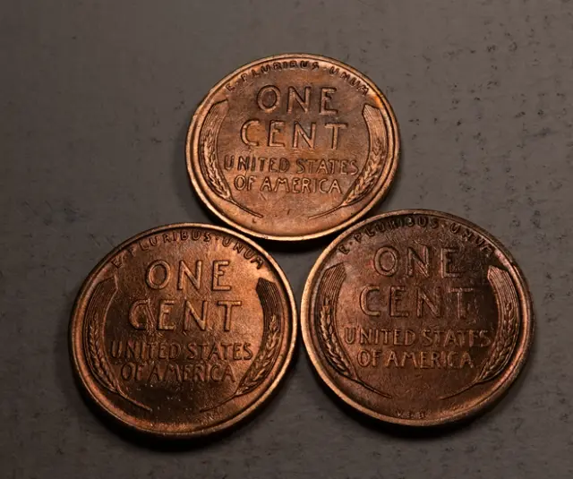 1909 VDB+1909+1910 Lincoln Wheat Penny Cent Set/Lot ~ AU/BU (red)~ (WL73) 2
