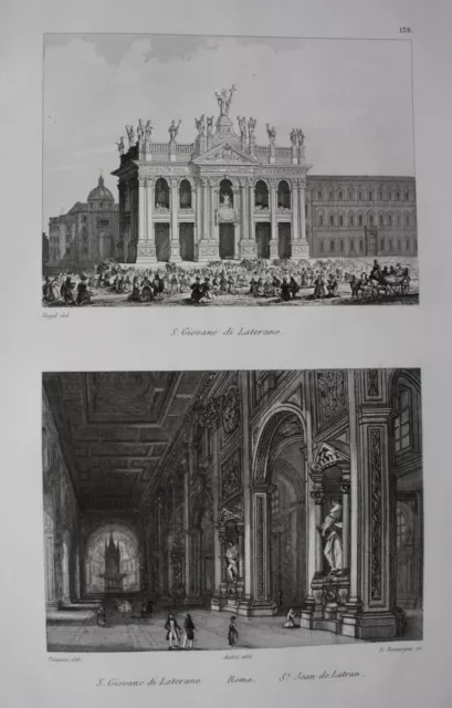 1835 - Roma San Giovanni Di Laterano Incisione Acquaforte Acciaio Audot