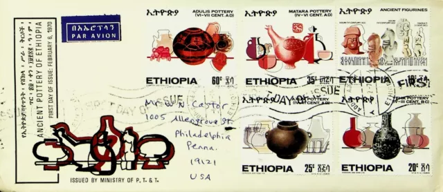 Sephil Äthiopien 1970 Alte Pottery 5v Auf Luftpost FDC Sich Philadelphia USA