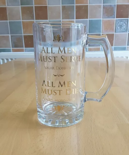 Game Of Thrones "All Men Must Die" Glass Beer Tankard Stein, Used