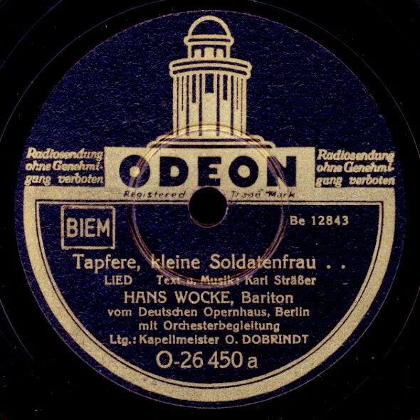 HANS WOCKE Tapfere, kleine Soldatenfrau...  WKII  Schellackplatte  78rpm S4476