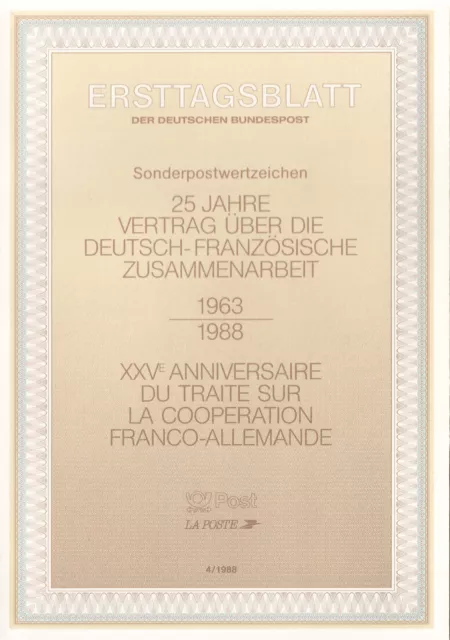 Ersttagsblatt  1988/04  25 Jahre Vertrag Über Die Deutsch - Französische   Brd