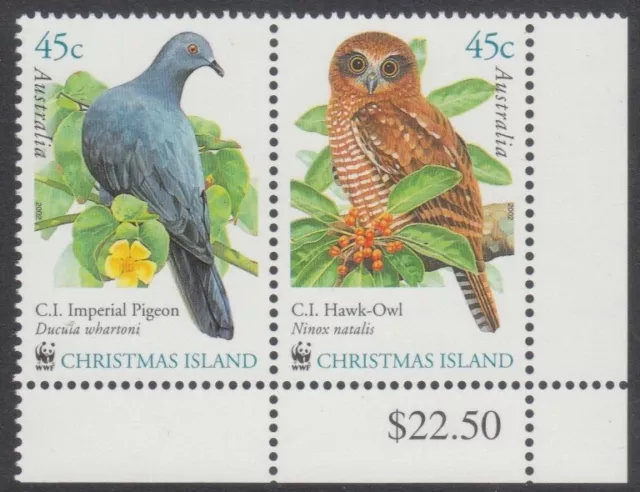 CHRISTMAS ISLAND 2002 WWF ENDANGERED SPECIES BIRDS 45c "IMPERIAL PIGEON/HAWK MNH