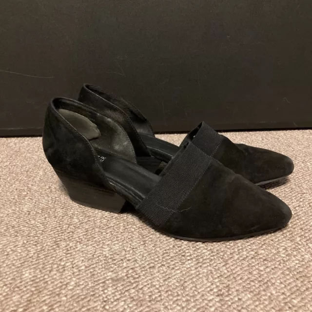 Eileen Fisher Women's Hilly Pump Size 6.5 Pointed D'orsay Block Heel Black Suede