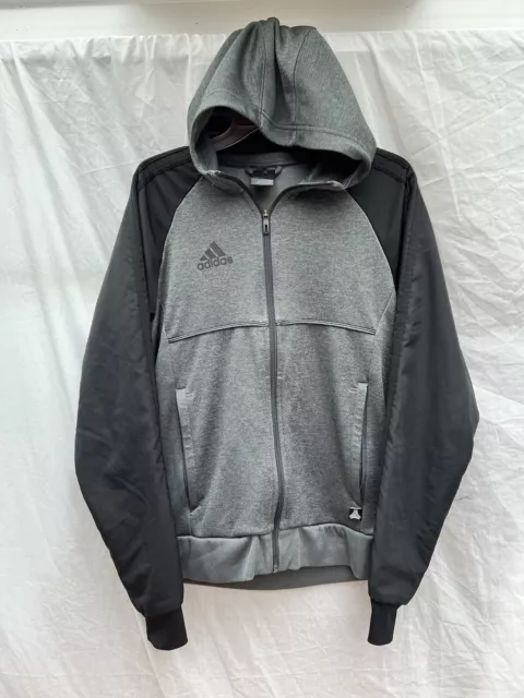 Adidas black Grey Full Zip Track Jacket Hoodie Hooded - Size XS - Small Hole