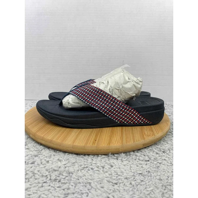 Fitflop Surfa Wedge Sandals Womens 10 Toe-Post Midnight Navy Red T-Strap Casual