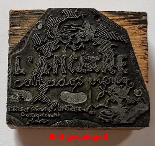 Antiker Buchdruck / Zeitungs Klischee - L'ANCETRE - Mann mit Bart - Zink um 1900