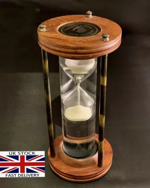 Antique Nautical Royal Navy Brass Sand Timer Hourglass - Maritime Collectible