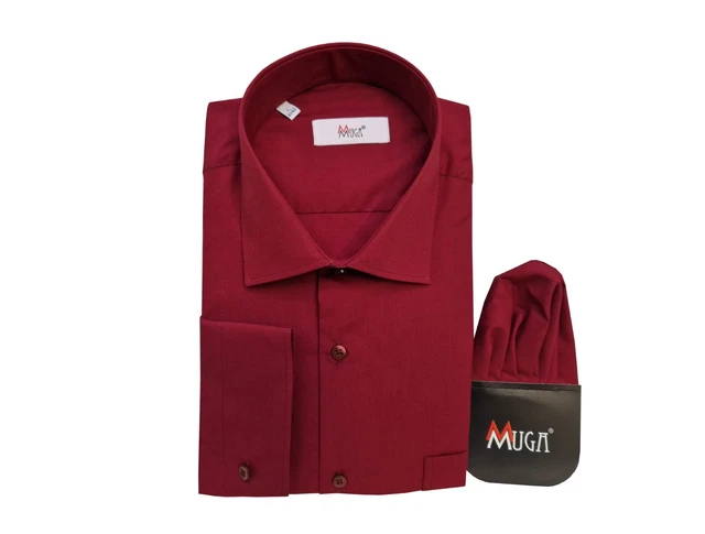 Camicia uomo con foulard manica lunga 47/48 taglia 3XL rosso vino
