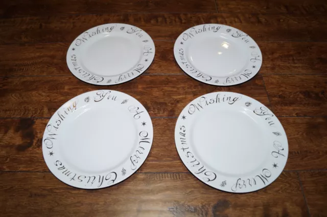 Target Rosanna Merry CHRISTMAS WISH White Gold Italy Set of 4 DINNER PLATES