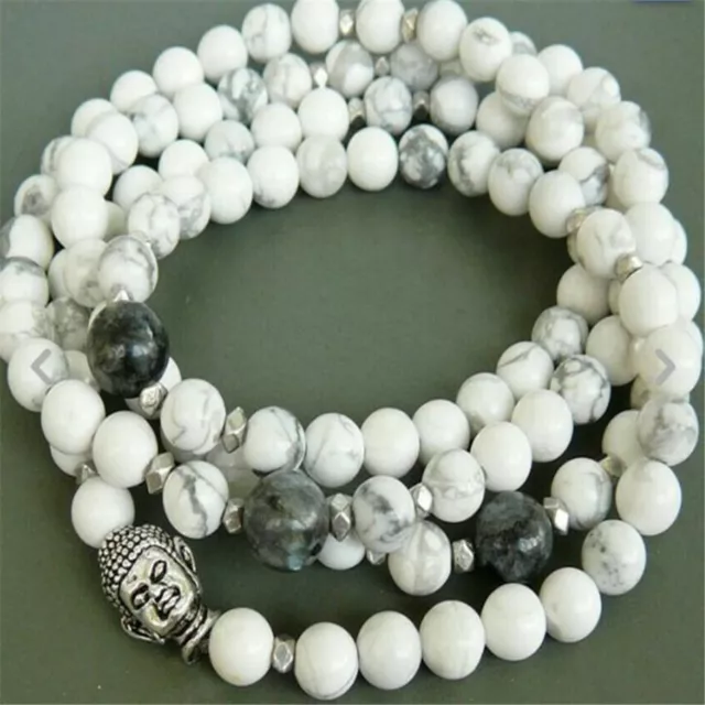6MM Howlite Bracelet 108 Beads Buddha Head Pray Meditation Healing Unisex Yoga