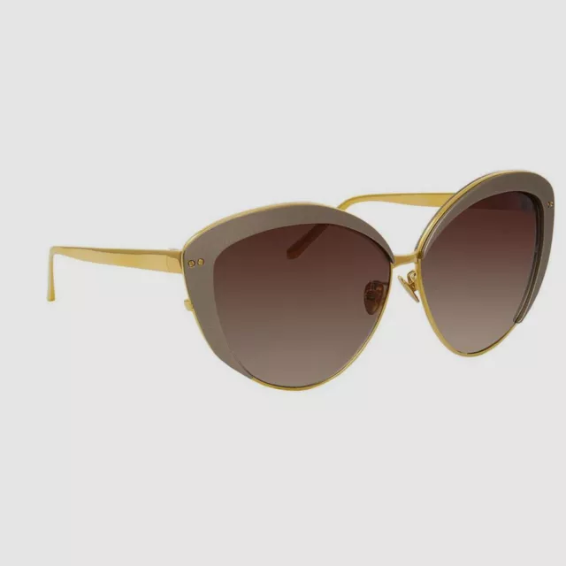 $750 Authentic Linda Farrow LFL/579/5 Women's Gold Cat Eye Sunglasses 62/12/135