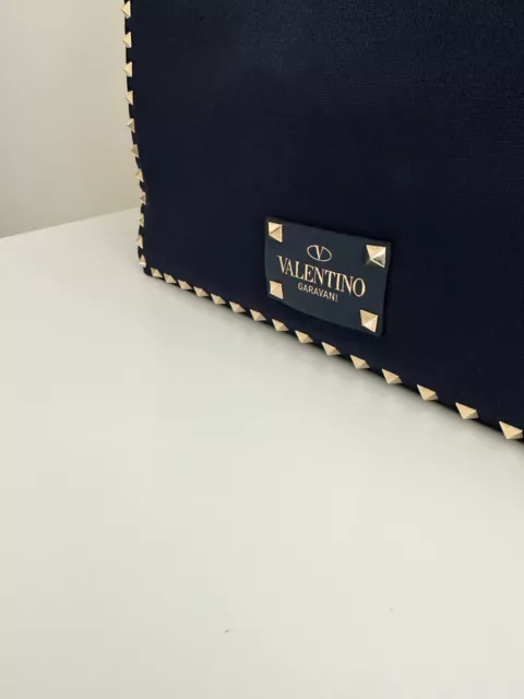 VALENTINO Garavani Rockstud Medium Reversible Canvas Tote in Navy Beige 3