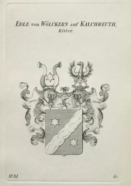 1847 Wappenstich Württemberg Edle von Wölckern auf Kalchreuth Kupfer von Tyroff