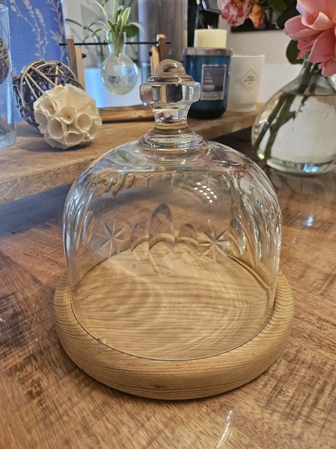 Cloche à Fromage En Cristal Art Déco Avec Socle Bois - Diamètre 17 Cm