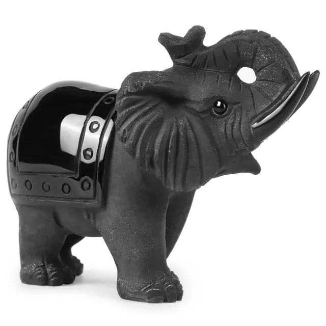 SMQ 3.2" Obsidian Elephant Statue Crystal Hand Carved Exquisite Elephants Fig...