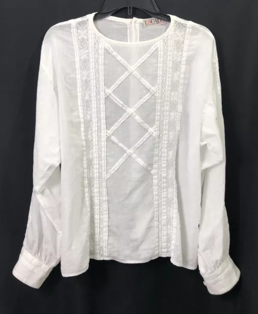 Escada Top Lace Embroidery Linen Cotton Off White Western Germany Women Size 42