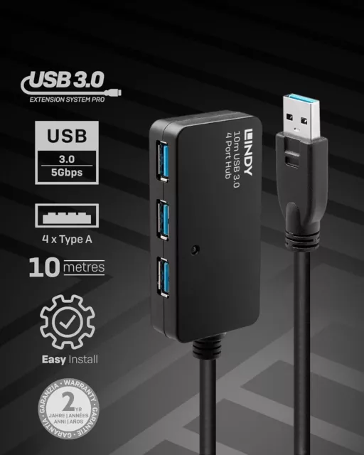 Lindy 10m USB 3.0 Active Extension Hub Pro 4 Port 2