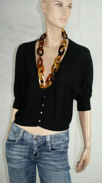 SILVIAN HEACH Cardigan Donna Nero Golfino Corto Lana Manica 3/4 Tg L