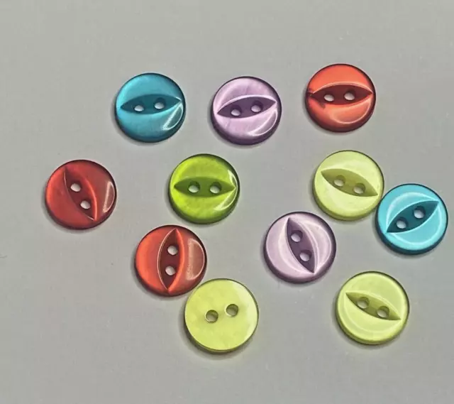 100 Fish Eye Buttons 11mm Mixed 5 Colours Resin Assortment Baby Knitting Cadigan