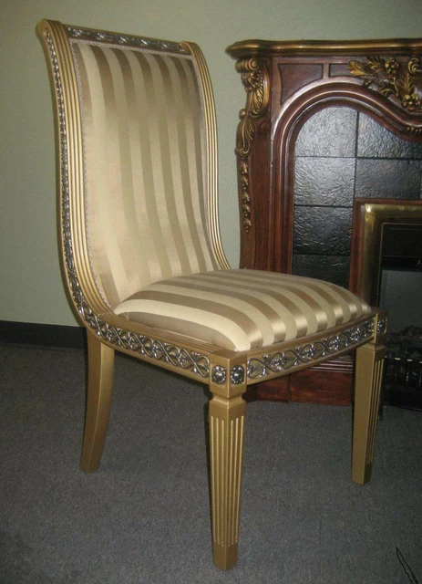 Fauteuil Baroque/rococo Zébré Argent - Reproduction Rembourrée, Bois, Palazzo INT - Dimensions : L75 X P45 X H108 Cm