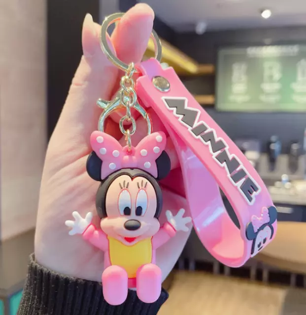 Disney Pink Minnie Cartoon PVC Handbags Bags Hanger Pendant Keychains Key Rings