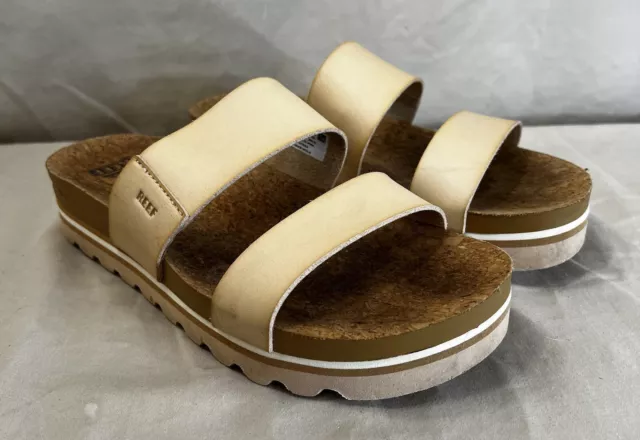 Reef Cushion Vista Hi 2 Strap Leather Sandals Natural Tan 9 VERY LITTLE WEAR