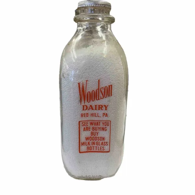 Woodson Dairy Red Hill PA Glass Milk Bottle Double Sided Square Clear Quart