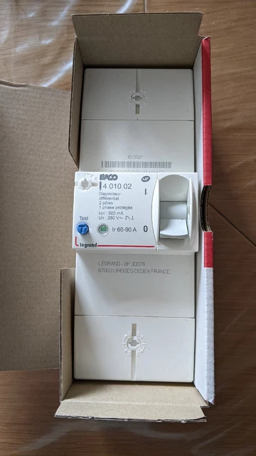 Disjoncteur Enedis - Différentiel 500 MA Instantané - 2P - 90 A Legrand 3414970310927