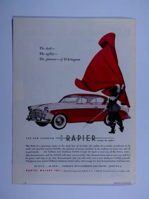 1956 Sunbeam Rapier Coupe de sport Vintage Original Print Ad 8.5 x 11"