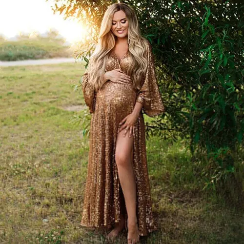 Pregnant woman photography props dress with sequins, transparent side slit