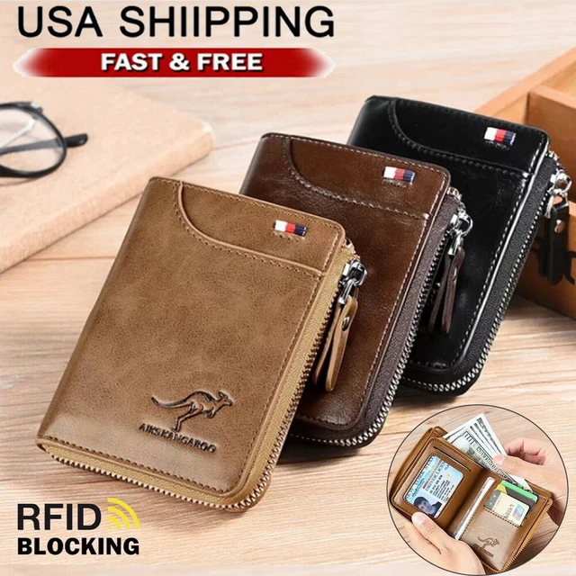 Mens RFID Blocking Leather Wallet Credit Card ID Holder Zipper Purse Waterproof