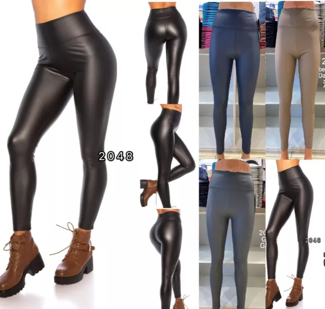 High Waist Leggings Leather Look PU Ladies Girls Stretch Trousers Pants Womens