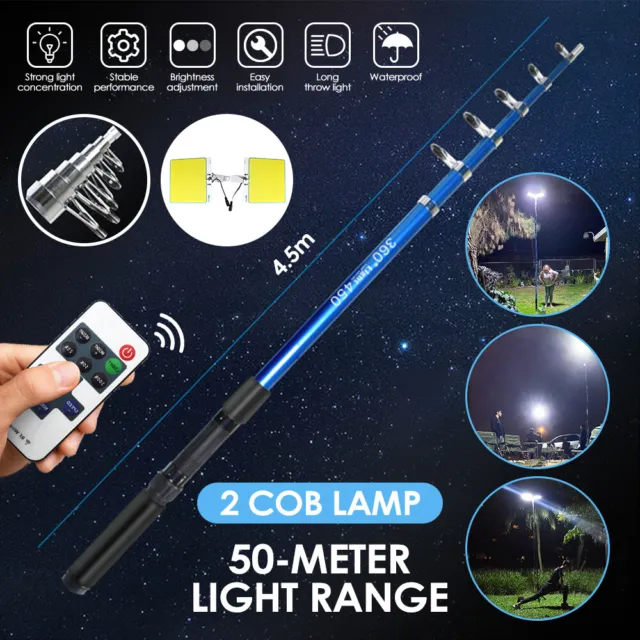 Telescopic Light Fishing Rod Pole Camping Lamp Car Repair LED COB Light Lantern 2