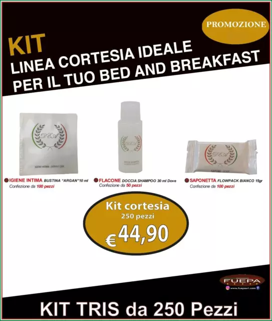 Set Cortesia Kit 250 Pezzi Bustina Intima+Flacone+Saponetta + Per Hotel B&B