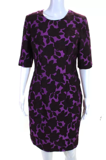 Lela Rose Womens Woven Floral Half Sleeved Round Neck Pencil Dress Purple Size 6