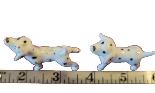 Tiny Vintage Glossy Bone China Shiken Dalmatian Dog Figurines (2)