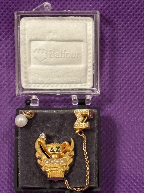 Delta Zeta Sorority pearl & diamond pin w/detachable Sigma pin & pearl charm