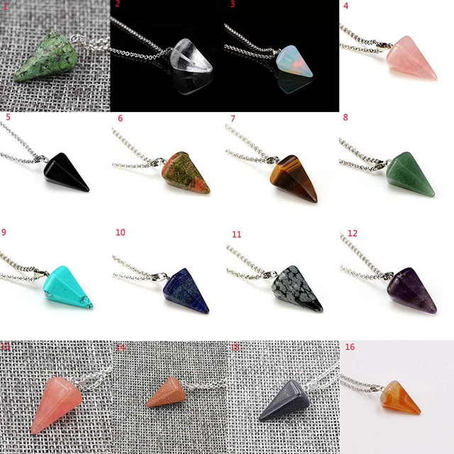 Natural Gemstone Necklace Chakra Stone Pendant Energy Healing Crystal with Chain 10
