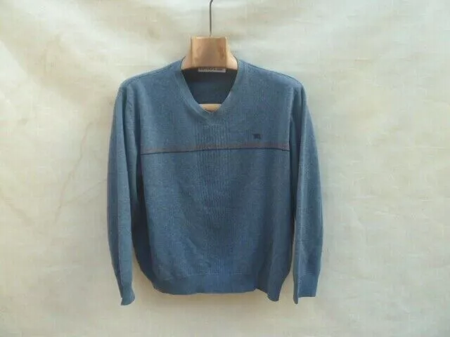 Burberry London maglione con scollo a V da uomo piccolo pullover blu logo...
