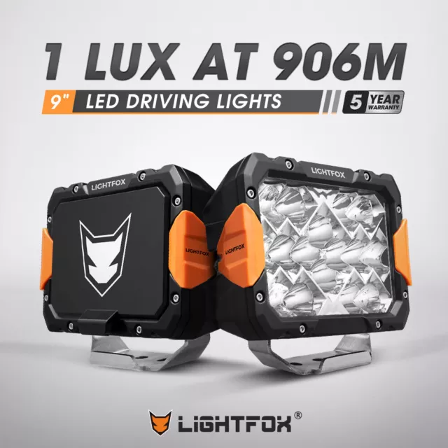 LIGHTFOX Pair 9inch LED Driving Light Osram 4X4 Rectangle Spotlight Headlights